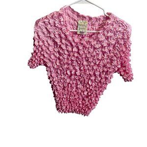Y2K Pineapple Apparel One‎ Size Pink Crinkle Top Short Sleeve Stretchy